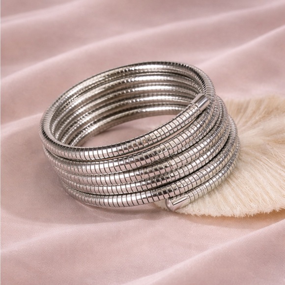 Anthropologie Jewelry - Stainless Steel Coil Wrap Bracelet Multi-Layer Adjustable Bangle